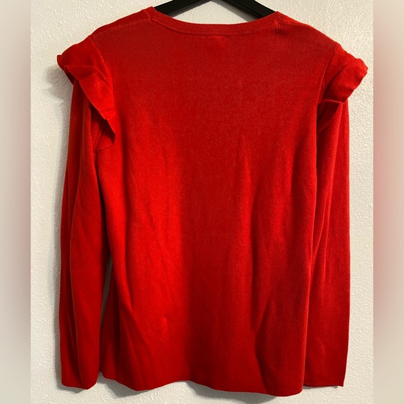 Du Jour sz L Bold Red Sweater Top, Ruffle Sleeve, Feminine b2-24 - Picture 5 of 9
